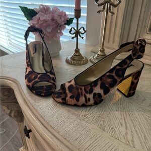 J.Renee Leopard Peep-Toe Slingback Heels - Brown/Black